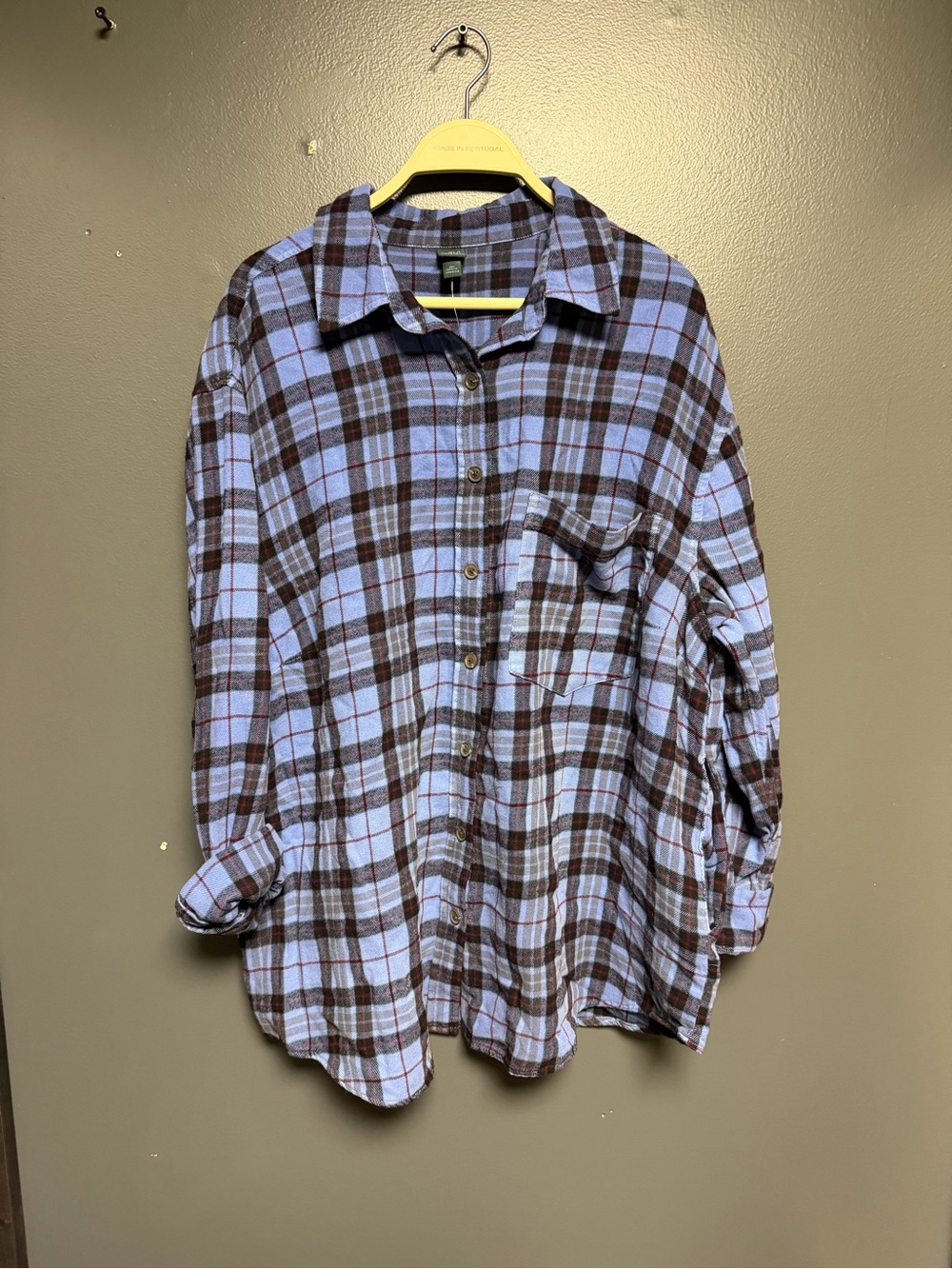 Wild Fable Plaid Flannel Shirt XXL Blue Black Tomato Oversized Shacket NWT